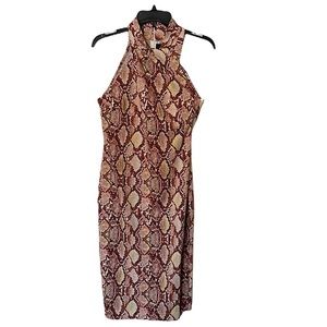 Rachel Roy Women’s Halter Fitted Midi Dress Snakeskin print NEW Edgy Glam size M